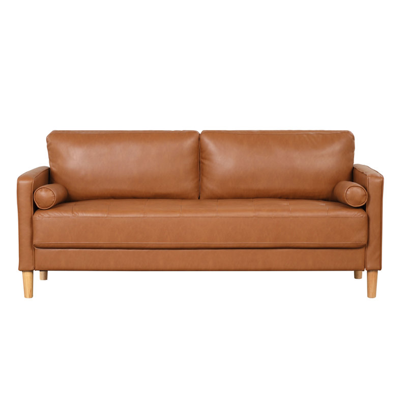 Garren 75.6 Square Arm Tufted Faux Leather Sofa